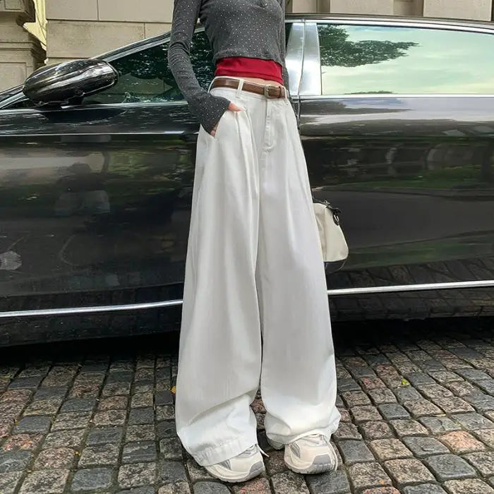 Women Wide Leg Sandy White Hipster Casual Trousers