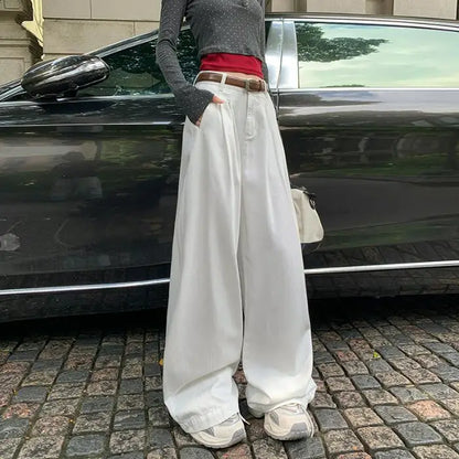 Women Wide Leg Sandy White Hipster Casual Trousers