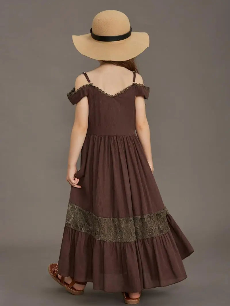 New Summer Strap Ruffle Girls Solid Color Slip Floor Long Dress Baby Kids Evening Party Dress Cloting for 4 6 7 8 10 12 Year