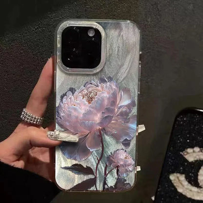Pink Peony Lotus Print Phone Case for IPhone 16 15 14 13 12 11 17 Air Pro Max 15 Pro 7 8 Plus 16e Shockproof Silver Plated Cover