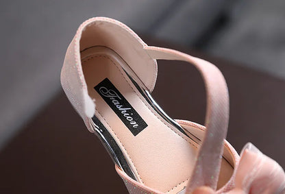 2026 New Children Sandals Rhinestone Bow Wedding Princess Girls Sandal Party Dance Baby Student Flats Kids Performance Shoes