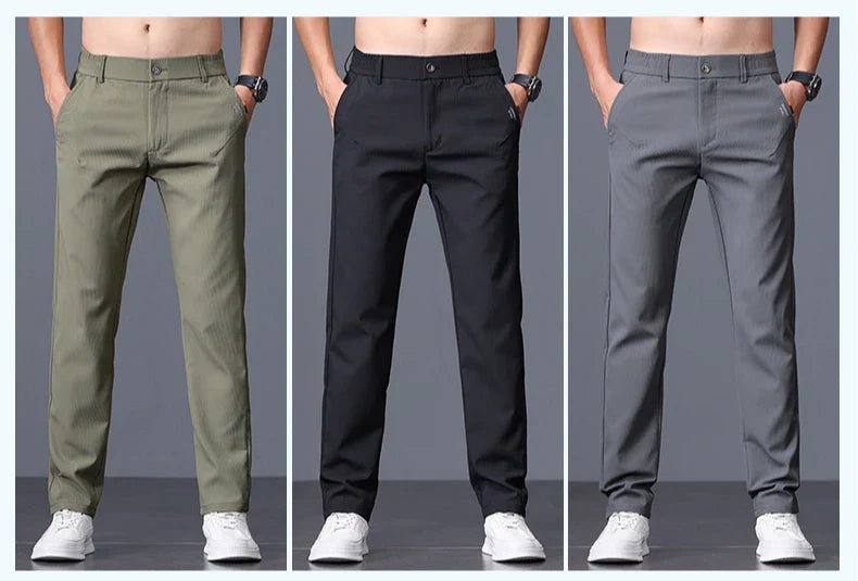 Men's Business Slim Pants Spring Thin Fashion Pocket Casual Trousers Comfortable Letter Labeling Pants Male Clothes