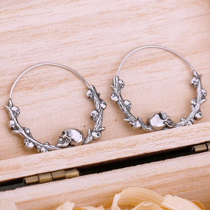 Unique Design Gothic Skull Hoop Earrings Creative Fashion Never Fade Stainless Steel Vintage Punk Hip Hop Earring Jewelry Gift