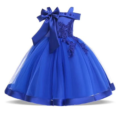 Summer Bow Party Wedding Girls Dresses Elegant Tulle Bridesmaid Birthday Princess Prom Dress Girl Gala Christmas Evening Costume