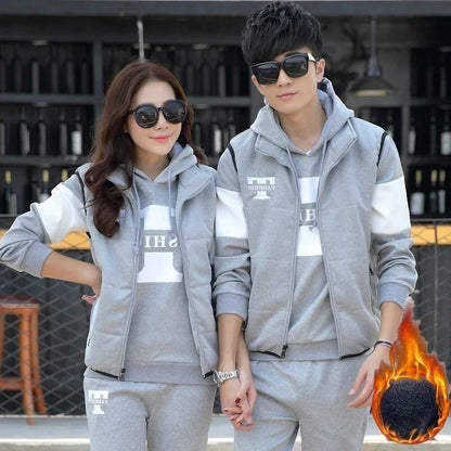 3 Pieces Set Hoodies+Vest+Pants Casual Track Suit Clothing Coats Winter Thick Warm Tracksuit for Couple Printed Mens Set Vest