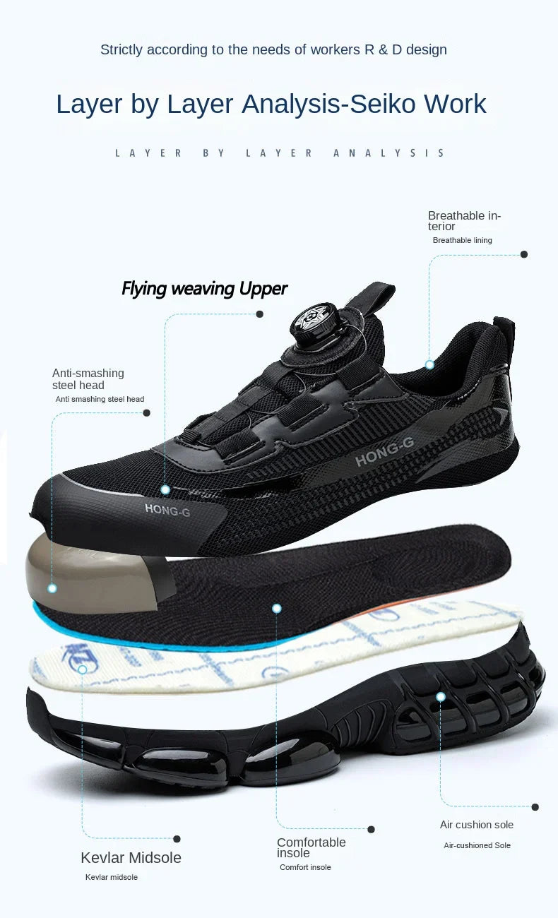 Men Rotating Button Work Sneakers Steel Toe Shoes Safety Boots Puncture-Proof Tactical Boots Indestructible Fashion Protective