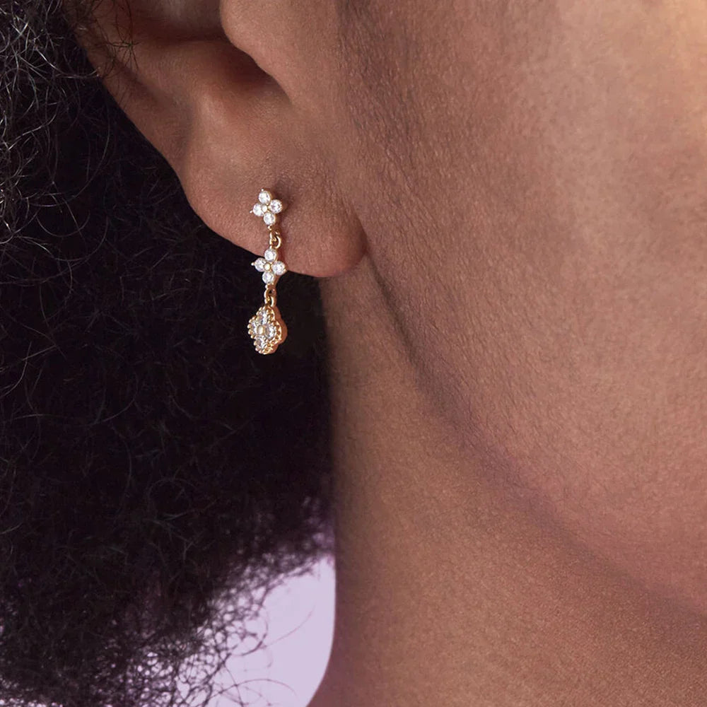 S925 Sterling Silver Petals Stud Earring Microinlaid Colorful Cubic Zirconia Chain Tassel Earrings For Women Dangle Earring