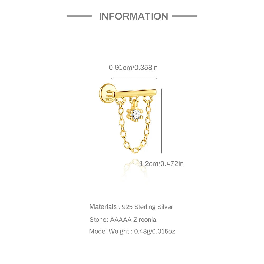 1PC 925 Sterling Silver Horse Eye Chain Tassel Zircon Drop Earrings For Women Ins Minimalism Geometric Earrings Gift