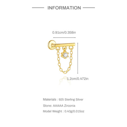 1PC 925 Sterling Silver Horse Eye Chain Tassel Zircon Drop Earrings For Women Ins Minimalism Geometric Earrings Gift
