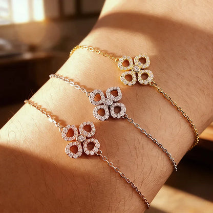 Adjustable Flower Moissanite Bracelets for Women Certified Sparkling 18k Plated Ear Jewelry 100% 925 Sterling Silver