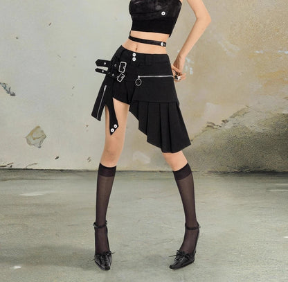 Punk Sexy Y2k Black Gothic Street Short Pantskirt Personalized High Waist A-line Spring and Summer Girls Irregular Pantskirts