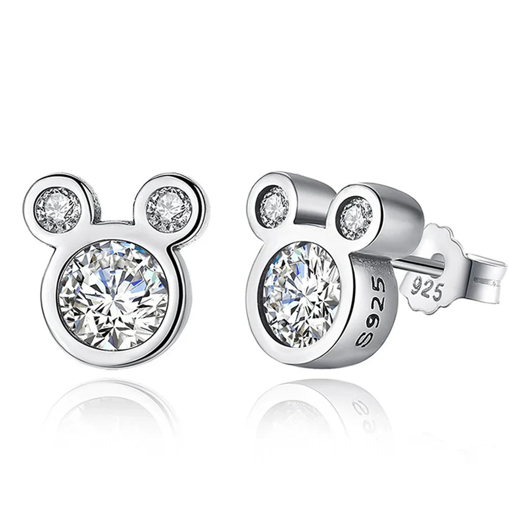Hot Selling 925 Sterling Silver Cute Dazzling Mouse Cartoon Stud Earrings For Women Girl Authentic Original Jewelry Gift