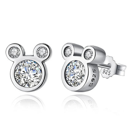Hot Selling 925 Sterling Silver Cute Dazzling Mouse Cartoon Stud Earrings For Women Girl Authentic Original Jewelry Gift