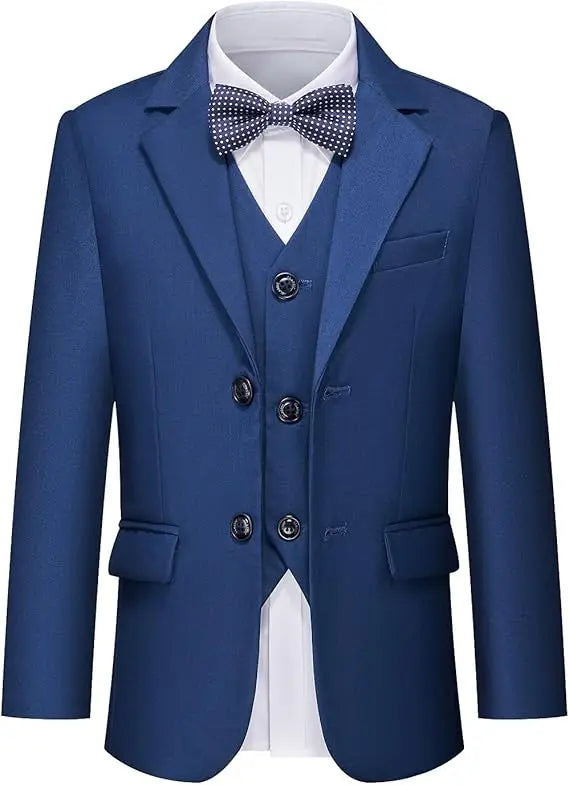 Gentleman Kids White Baptism Photograph Suit Children Slim Jacket Vest Pants Bowtie 4P Piano Dress Boys Prom Performance Costume