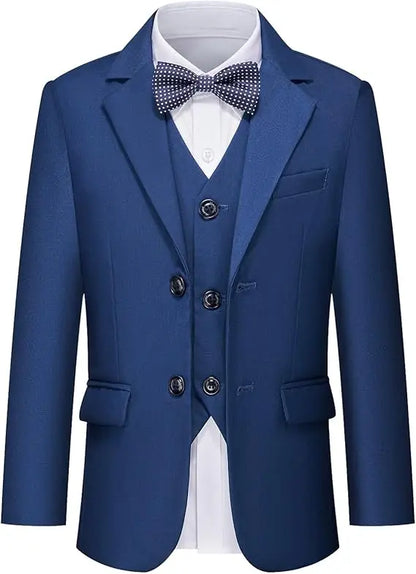 Gentleman Kids White Baptism Photograph Suit Children Slim Jacket Vest Pants Bowtie 4P Piano Dress Boys Prom Performance Costume
