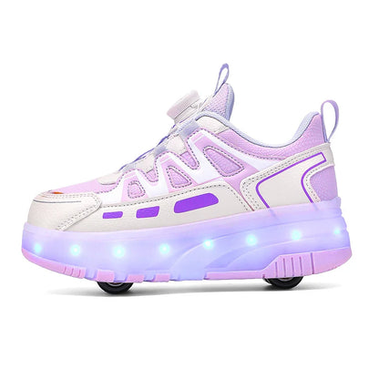 Boys Girls Roller Shoes Pink Blue Four Wheels Luminous Glowing Kids Outdoor Sport Casual Shoes USB Children Led Sneakers Shoes