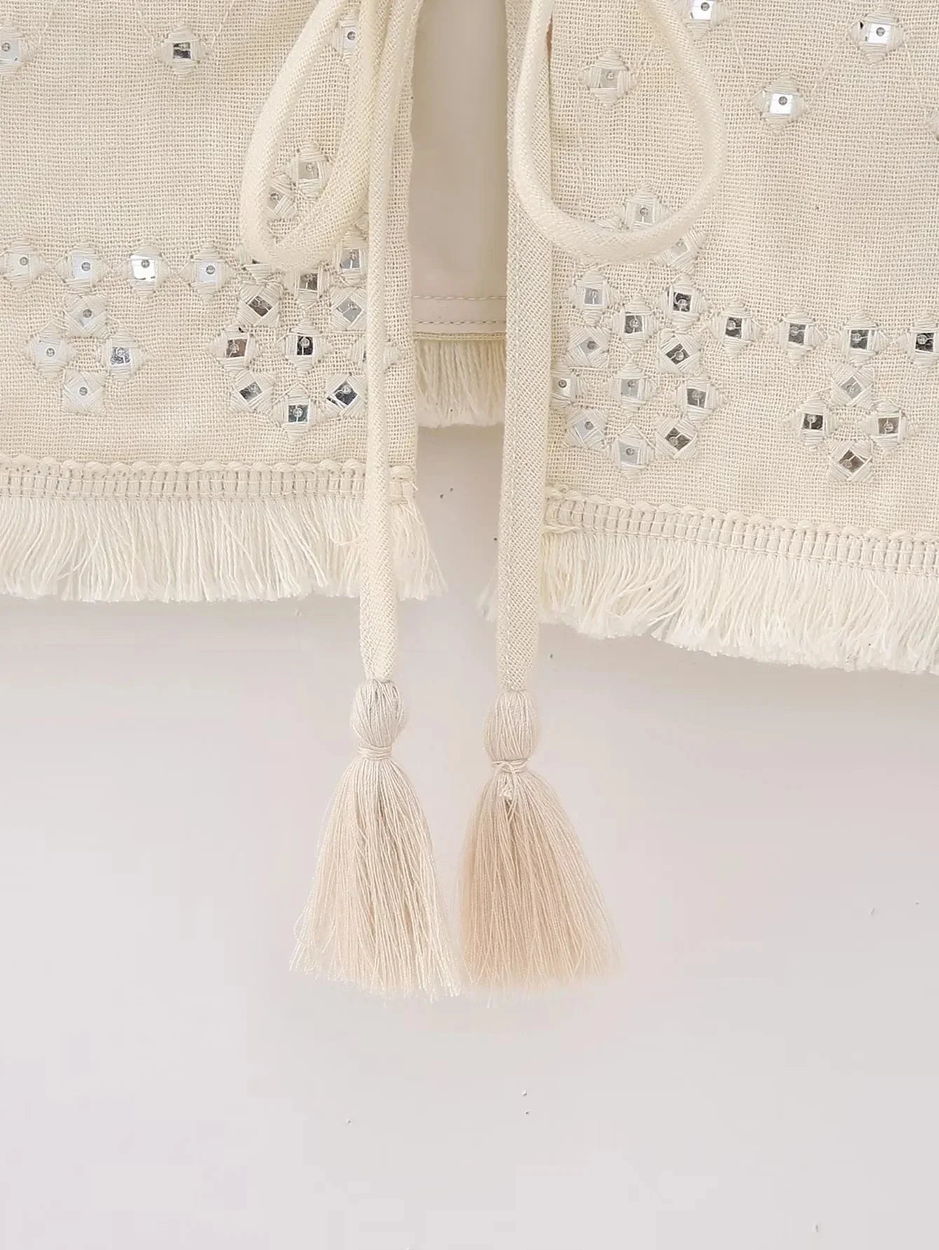 Y2K Embroidery Women Waistcoats Summer Lightweight V Neck Sleeveless Tassels Hem Slim Vest Female Crop Top
