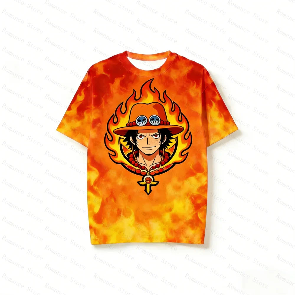 Anime One Piece Family Matching Outfits Ace Print Short Sleeve T-Shirt Shorts Set for Kids Adults Woman t-shirts and Shorts Set