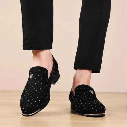 Men's Suede Leather Casual Shoes Mens Fashion Slip-on Rivets Party Wedding Loafers Moccasins Men Light Comfortable Driving Flats