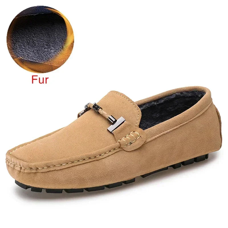 Handmade Men Loafers Luxury Genuine Leather Casual Shoes Comfortable Soft Driving Shoes Warm Fur Plus Office Moccasins