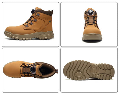 High Top Work Shoes Men Rotary Button Slip Resistant Safety Shoes Water Resistant Work Sneakers Anti-Puncture Anti-smash Shoes