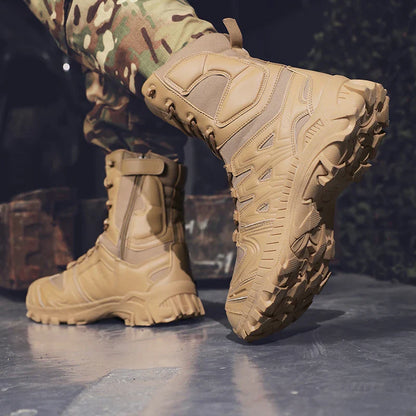 Men's trend high-top outdoor boots four seasons non-slip comfortable hiking boots professional protective tactics training boots