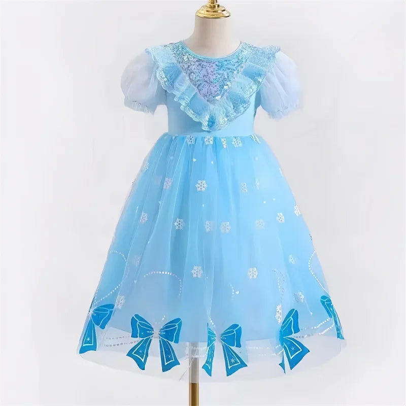 Girls Sweet Dress Summer Children Princess Gown Kids Spring Casual Short-sleeve Vestidos Kids Solid Color Loose Clothing 2-8Y