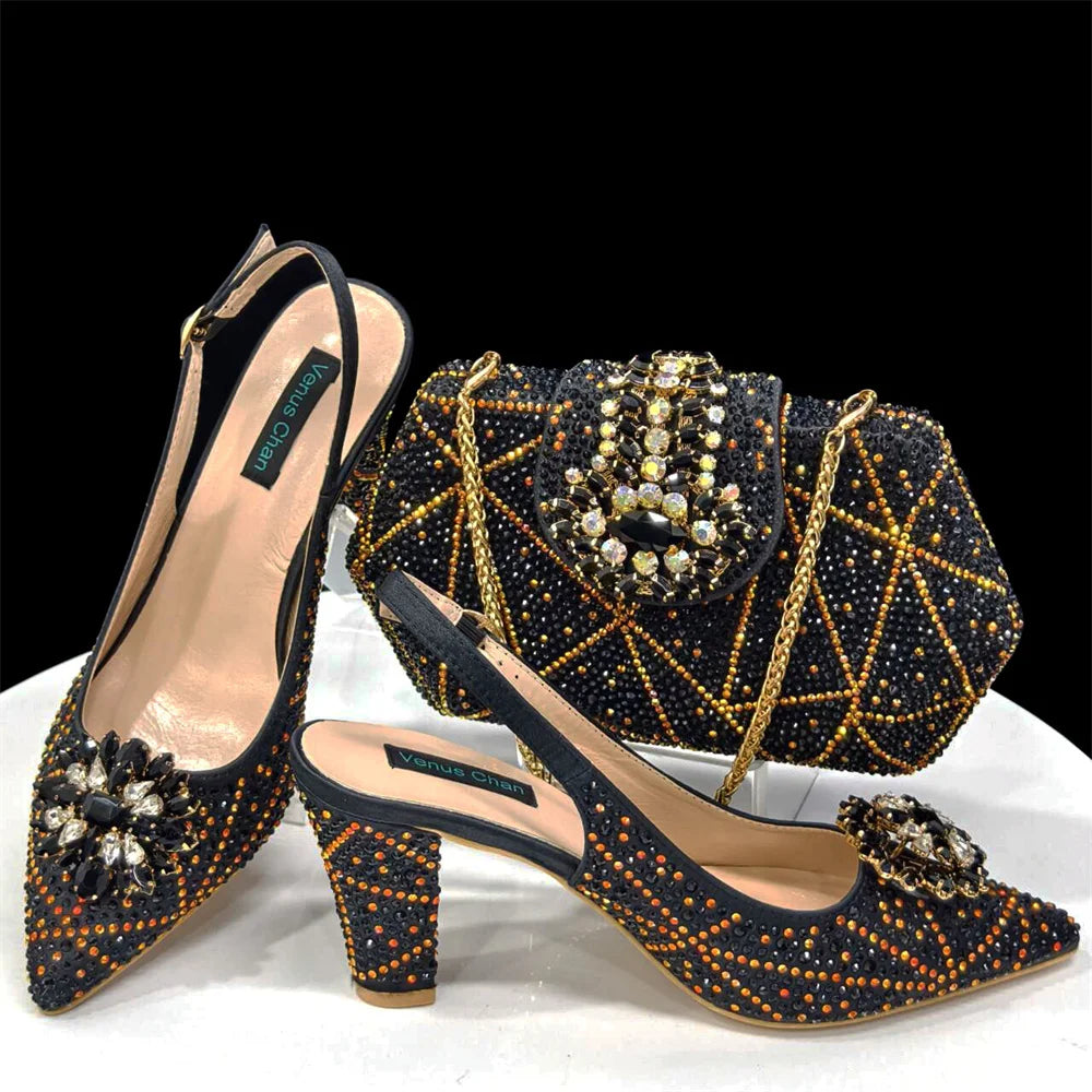 Coffee Women Shoes And Bag Set Luxury African Ladies Pumps Match With Handbag Clutch High Heels Sandals
