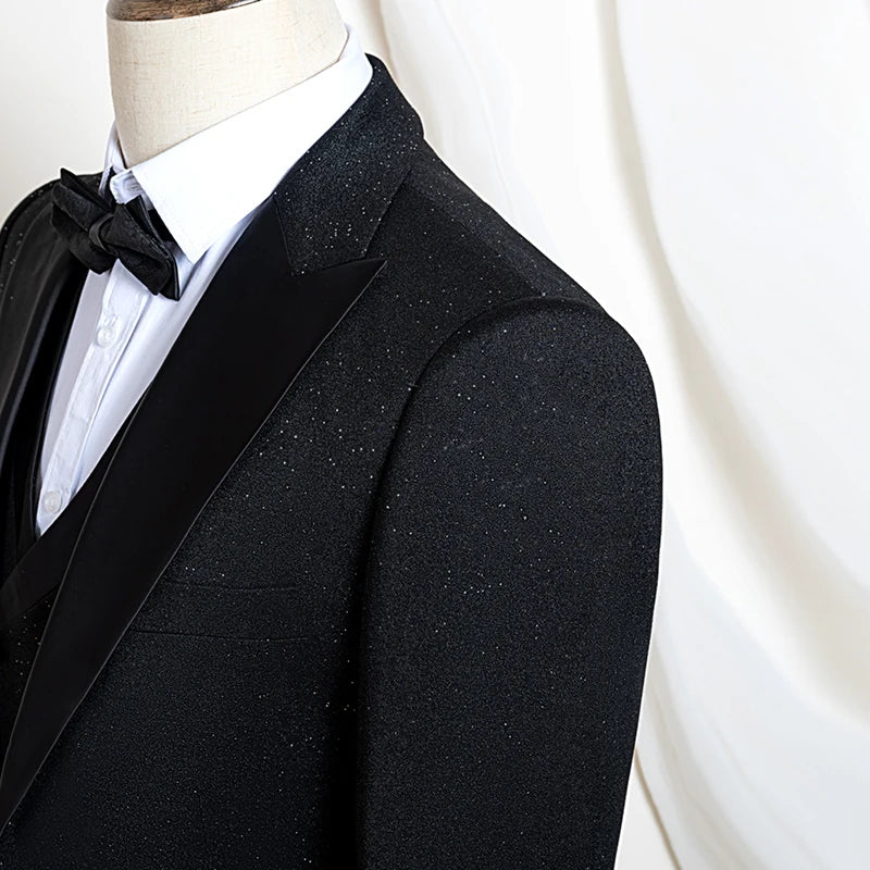 Ternos masculinos de luxo de alta qualidade 3 peças com detalhes de strass Vestido de Noiva Brilhante terno de diamante flash smoking terno de jantar