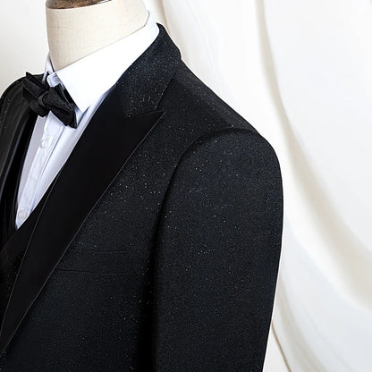 Ternos masculinos de luxo de alta qualidade 3 peças com detalhes de strass Vestido de Noiva Brilhante terno de diamante flash smoking terno de jantar