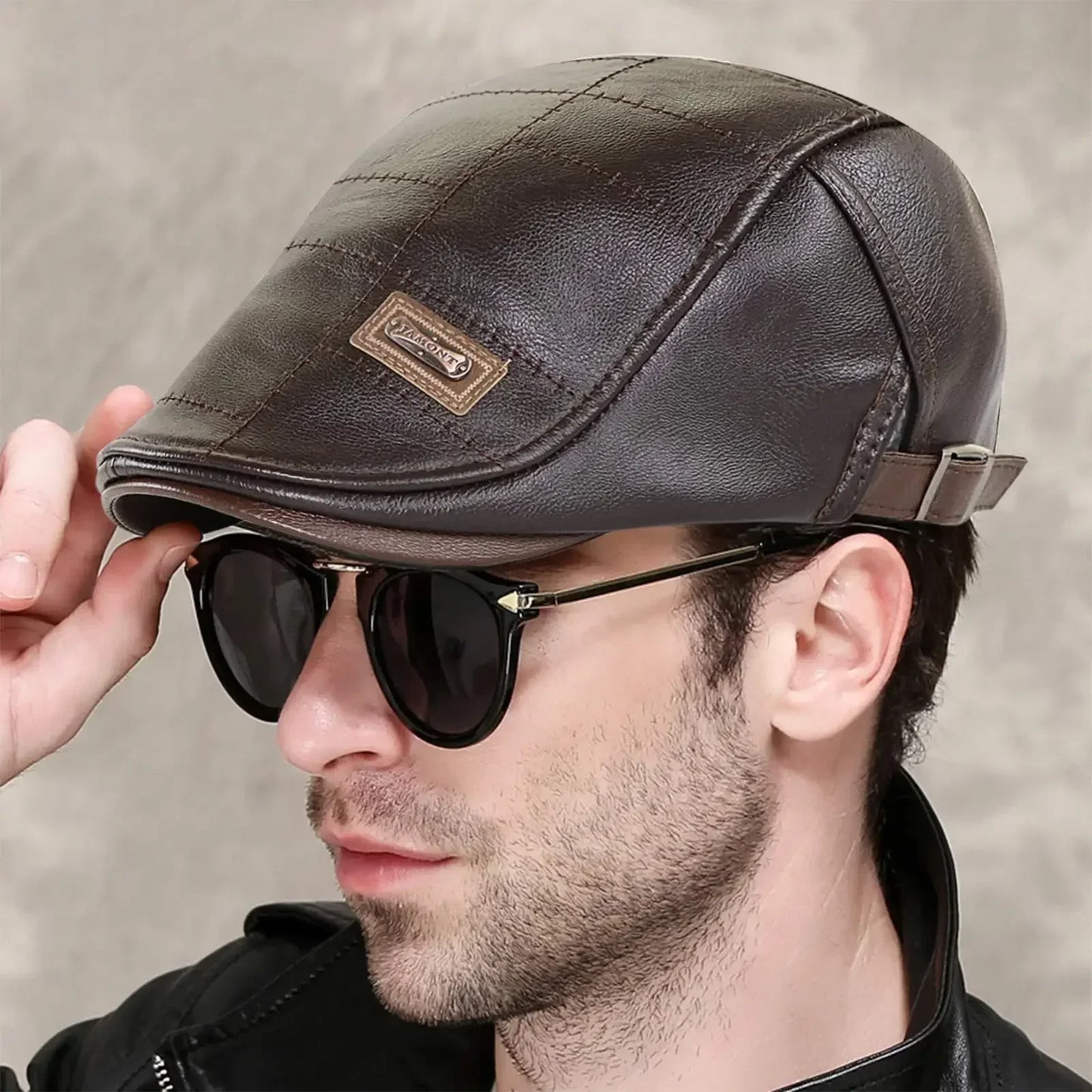 Vintage Men Beret Hat Leather Flat Hats Warm Autumn Winter Windproof Adjustable High Quality Peaked Cap Mens Retro Beret Caps