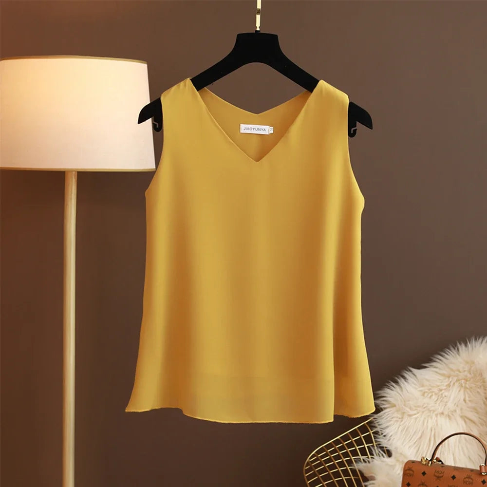 New Arrival Casual Shirt Chiffon Vest Female Summer New Sleeveless Halter T-shirt V-neck Blouse Loose Inside Cover Bellies