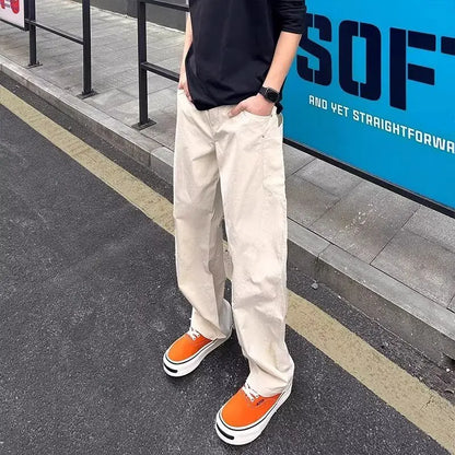 Off-white Ice Silk Quick-drying Work Pants for Men's Summer Thin Straight-leg Scimitar Pants American Cleanfit Casual Pants Man