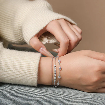 Three Layer Stacking Moissanite Bracelets 925 Sterling Silver Adjustable Women's Bracelet 16+3cm Charming Party Jewelry
