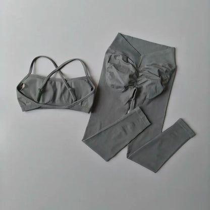 Peach Butt Seamless Fitness Two-Piece Set: Tight Yoga Sports Bra Quick-Dry Pants Set for Pilates Women