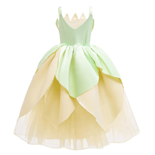 Tiana Cosplay Costume for Girls Fancy Princess Cosplay The Frog Dress Carnival Birthday Party Kids Frock Ball Gowns Clothes