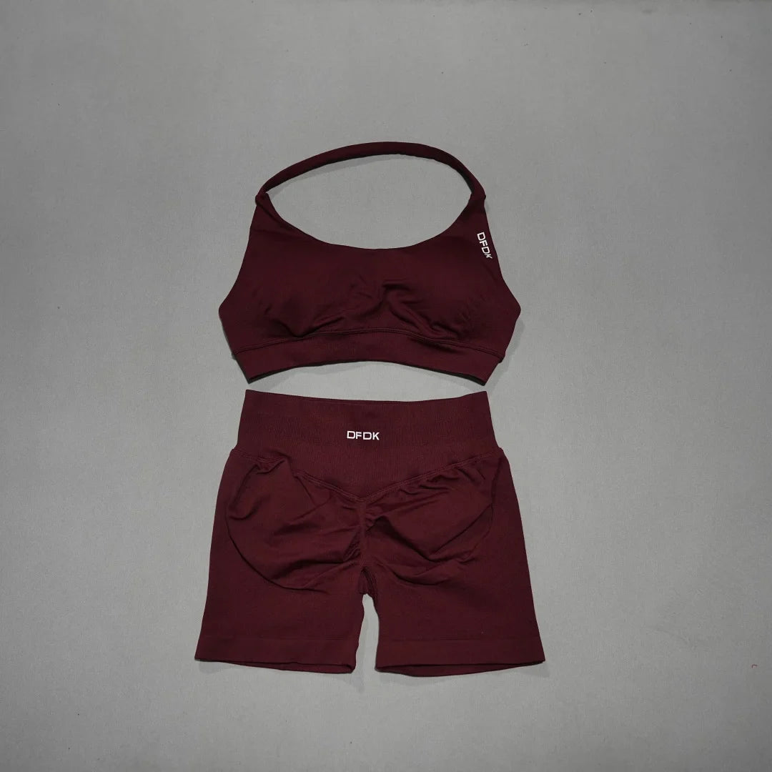 Women's Fashion 2 Piece Sports Set Lace Up Sports Bra Seamless Shorts Leggings Yoga Gym Fitness Running Tracksuit