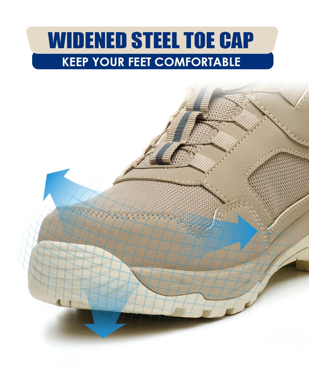 Men's Safety Shoes Steel Toe Anti- Crush Kevlar Rubber Non- Slip Bottom Fashion Button Style Work Shoes