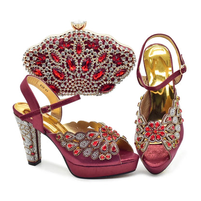 New Pumps for Women Designer Peep-Toe Luxury Wedding Hollowed Out Design Bag and Shoes Matching Set Shoes for Bride Wedding