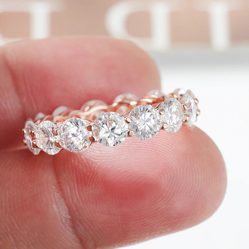 3/3.5/5mm Rose Gold Color All Moissanite Rings for Women Sparkling Wedding Ring 925 Sterling Silver Classic Jewelry Bands