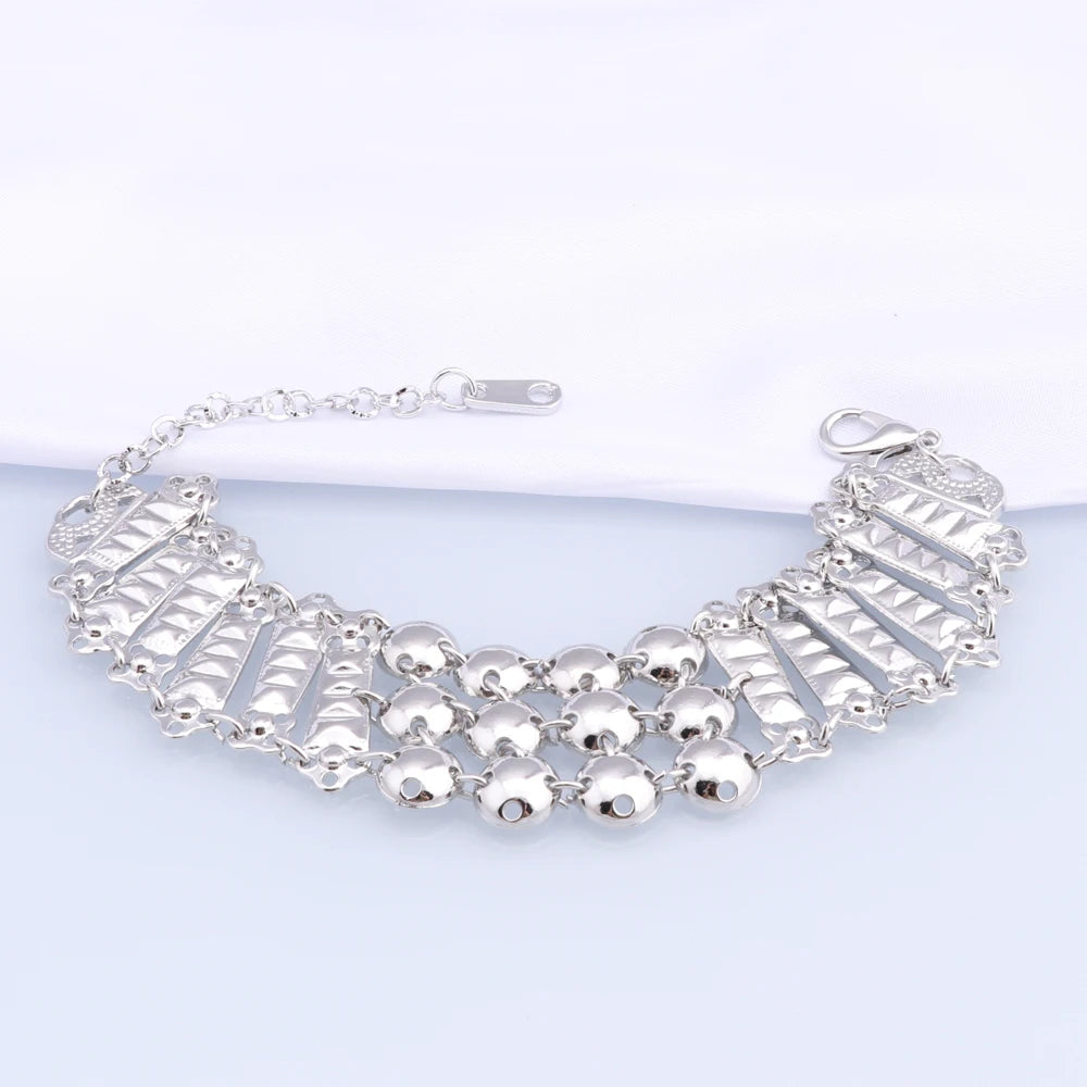 Novo Conjunto de Joias Banhado a Prata com Franjas, Colar, Brincos, Pulseira e Anel para Mulheres, Correntes de Noiva, Joias de Casamento Étnicas, Presentes para Noivas