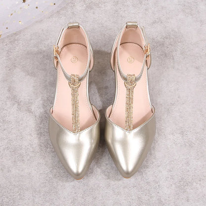 Children's Thick Heel Sandals Summer New Pointed-toe Girls' Crystal Princess Shoes Fashion Children's High-heeled Leather Shoes