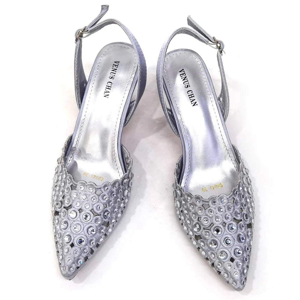 Latest High Heel Gold Color Atmospheric Luxury Pattern With Rhinestones Party Ladies Shoes And Bag Set