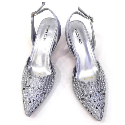 Latest High Heel Gold Color Atmospheric Luxury Pattern With Rhinestones Party Ladies Shoes And Bag Set