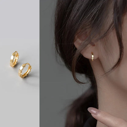 925 Sterling Silver Simple Geometric Faceted Huggies Ear Buckles for Women Fashion Charms Hoop Earrings Party Jewelry