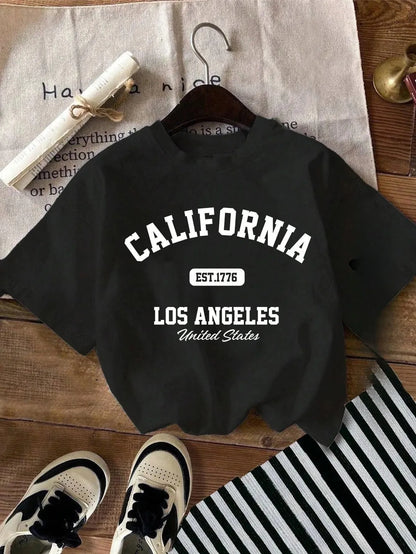 Summer Women California T-Shirt American Vintage O-Neck Tops Tees Fashion Los Angeles Clothing Female Casual Streetwear Y2K Top