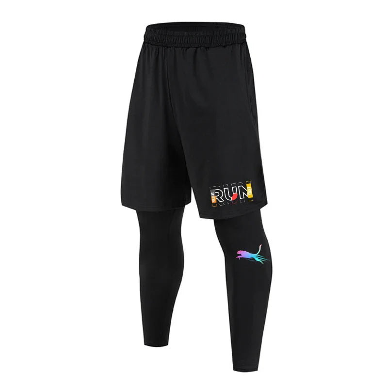 Men's 2 Piece Running Set Quick Dry Sport Shorts with Compression Tights for Gym Fitness Jogging Basketball