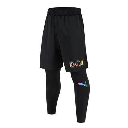 Men's 2 Piece Running Set Quick Dry Sport Shorts with Compression Tights for Gym Fitness Jogging Basketball
