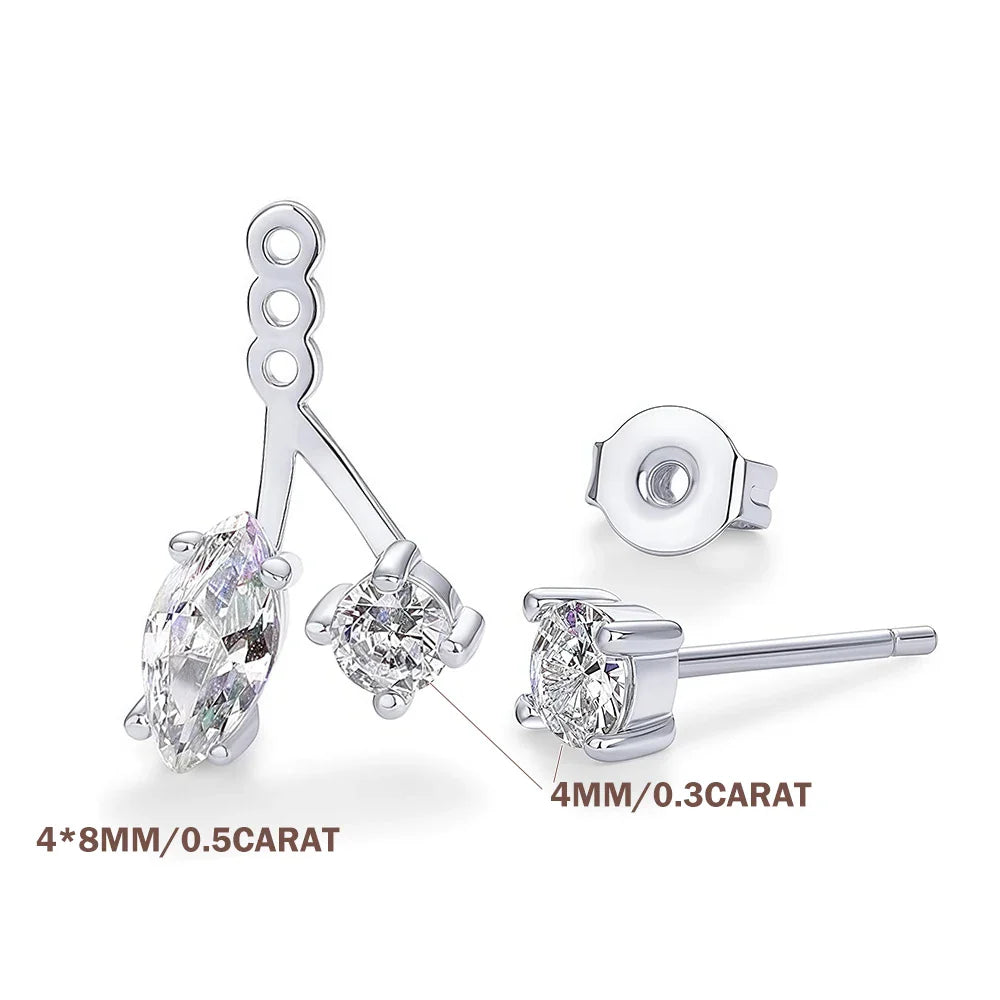 GRA Certified All Moissanite Drop Earrings for Women S925 Silver Detachable Earcuff Front Back Stud Earring Jackets for Women