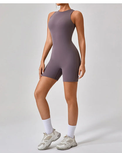 SOISOU One Piece Jumpsuit Women Sleeveless Back Zipper Sportswear Woman Gym Yoga Sport Sets Nylon Fitness Sets Women Tracksuit